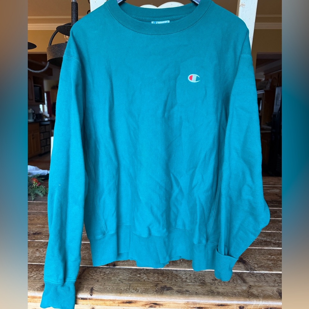 Teal Green Champion Reverse Weave Crewneck Sweatshirt